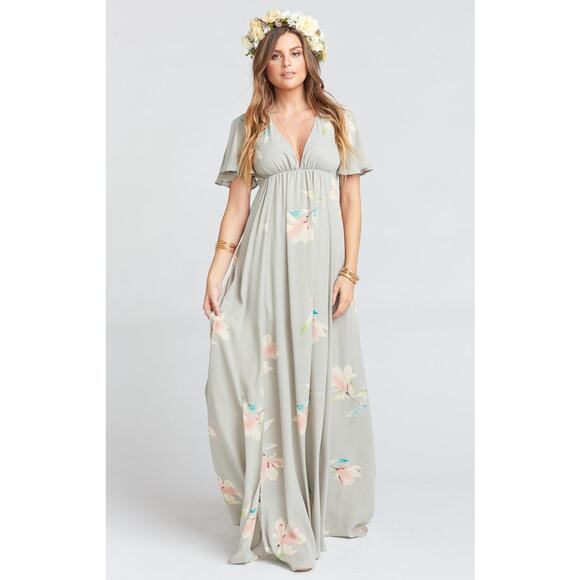 Show Me Your Mumu Faye Flutter Maxi Dress in Lily Showers Crisp XXS NWT - Picture 1 of 7